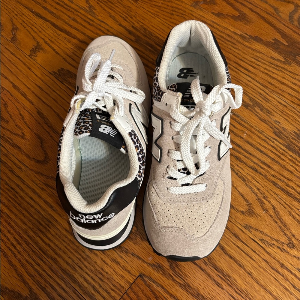 New Balance Cream and Black Leopard Sneakers